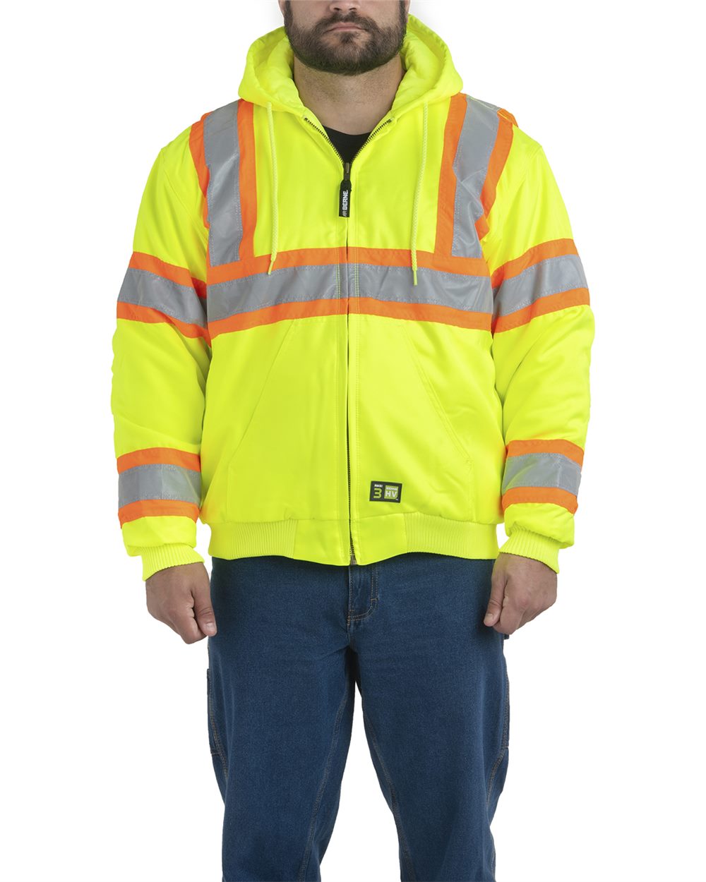 HVJ571 Hi-Vis Class 3 Hooded Active Jacket HVJ571 Berne Apparel