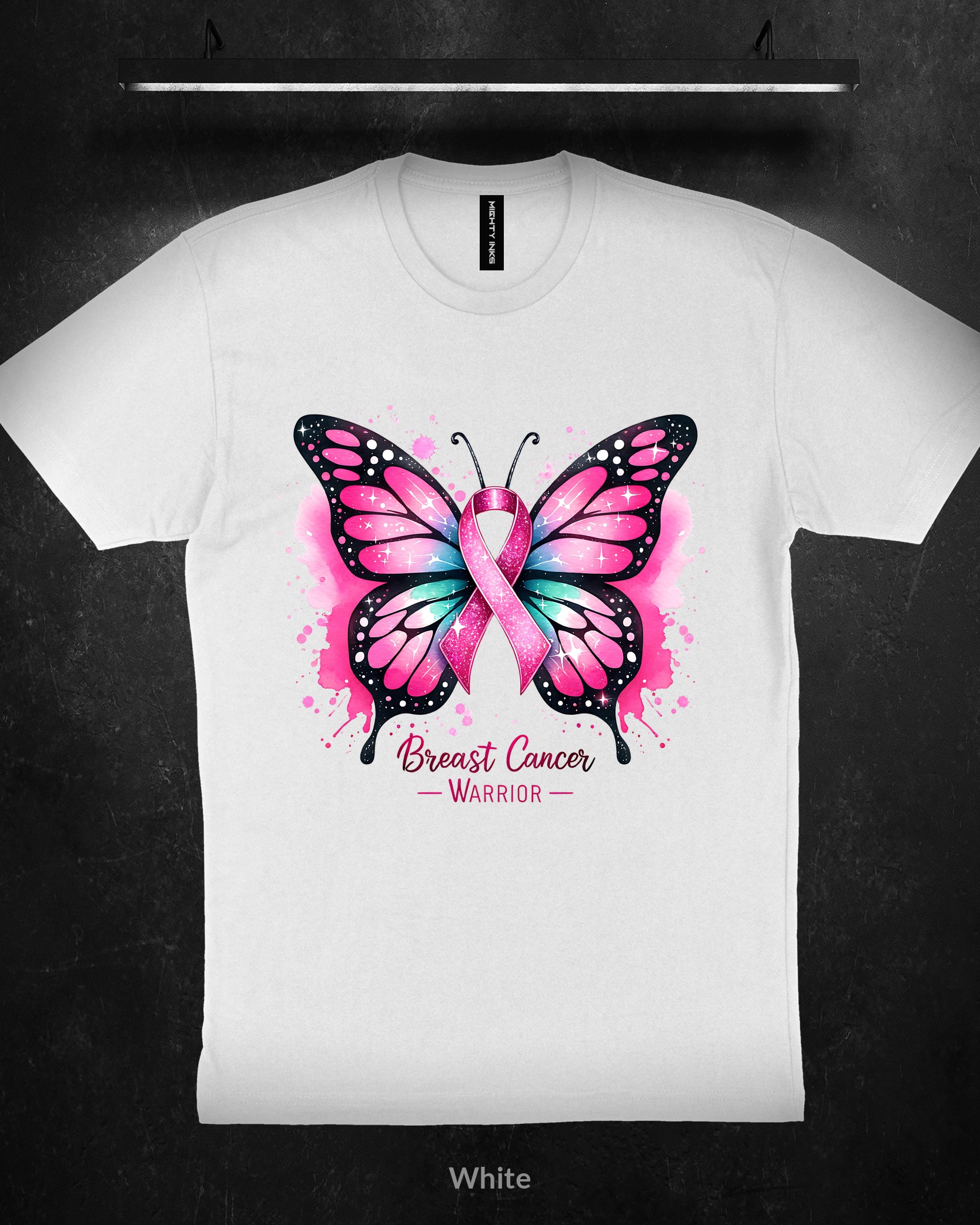 BREAST-CANCER-WARRIOR-BUTTERFLY3600_white Breast Cancer Warrior Butterfly - T-Shirt - White