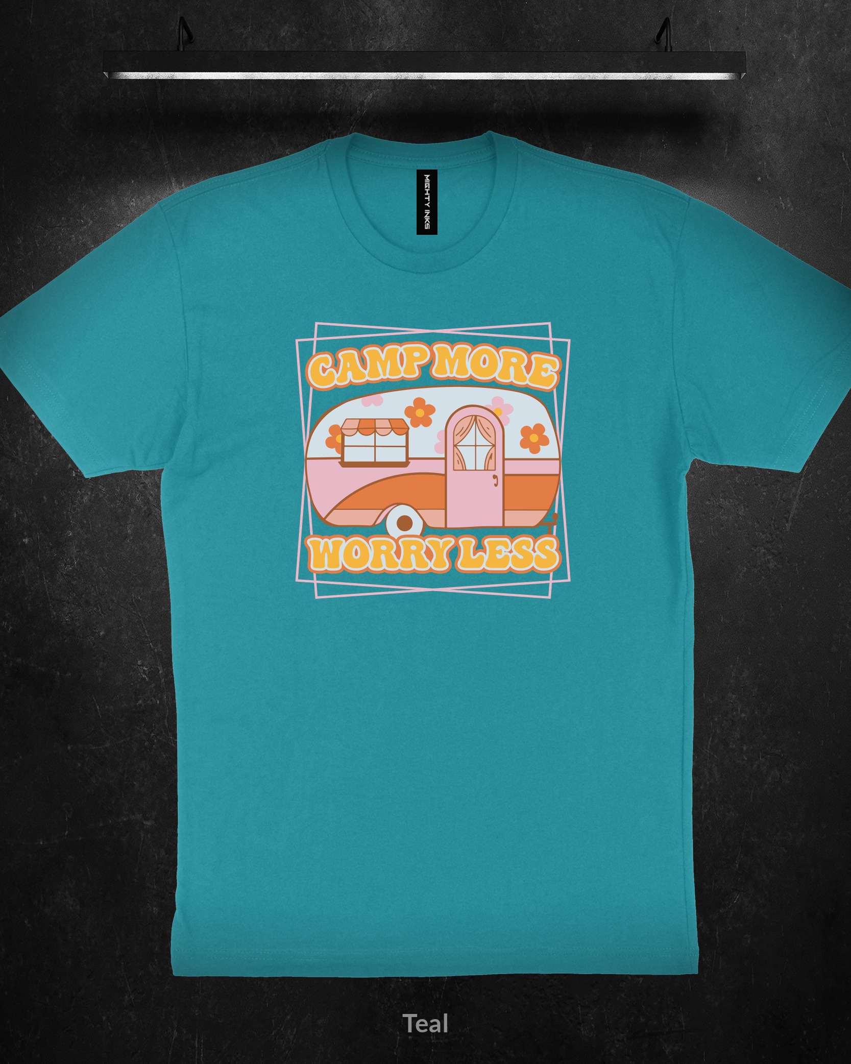 CAMP-MORE-WORRY-LESS-CAMPER-FILESt-shirts_teal Camp More Worry Less Retro Camper - T-Shirt - Teal