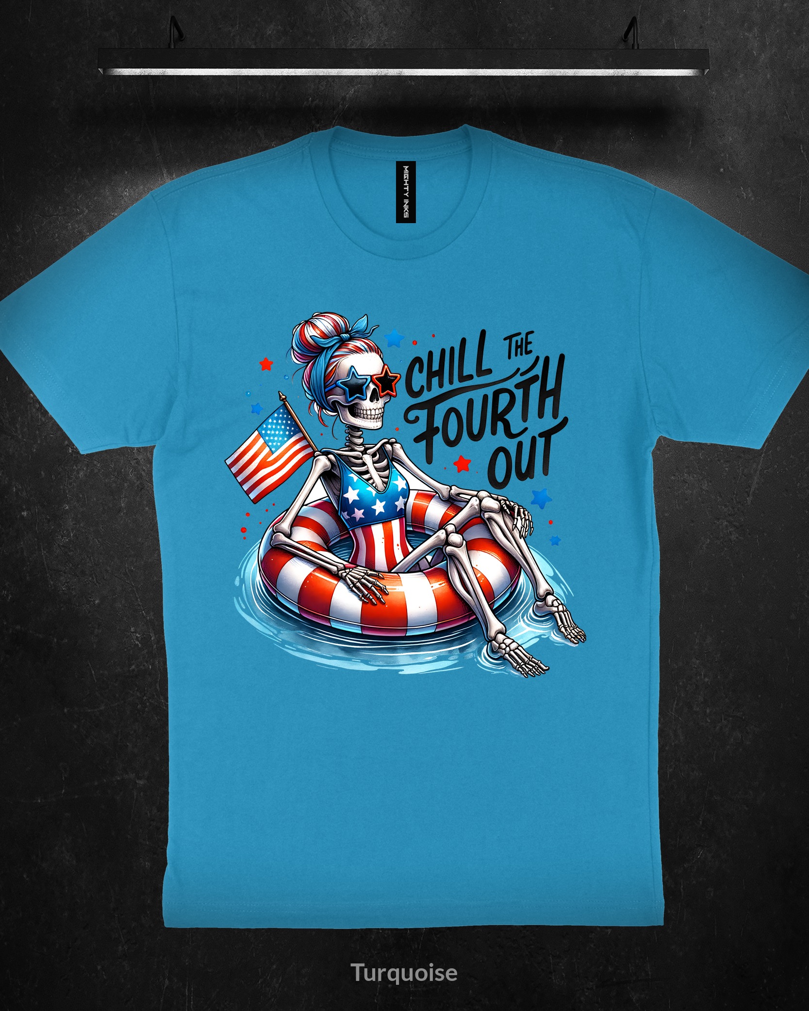 Chill The Fourth Out Skeleton - T-Shirt - Turquoise