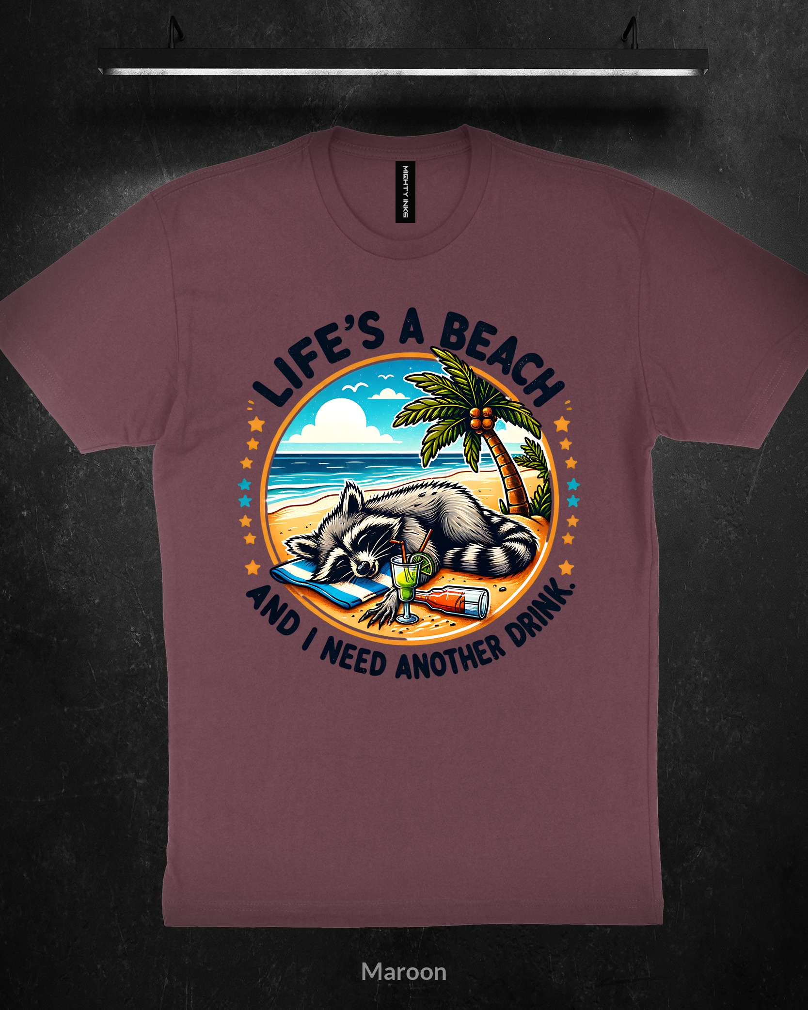 Life's A Beach Raccoon Vibes - T-Shirt - Maroon